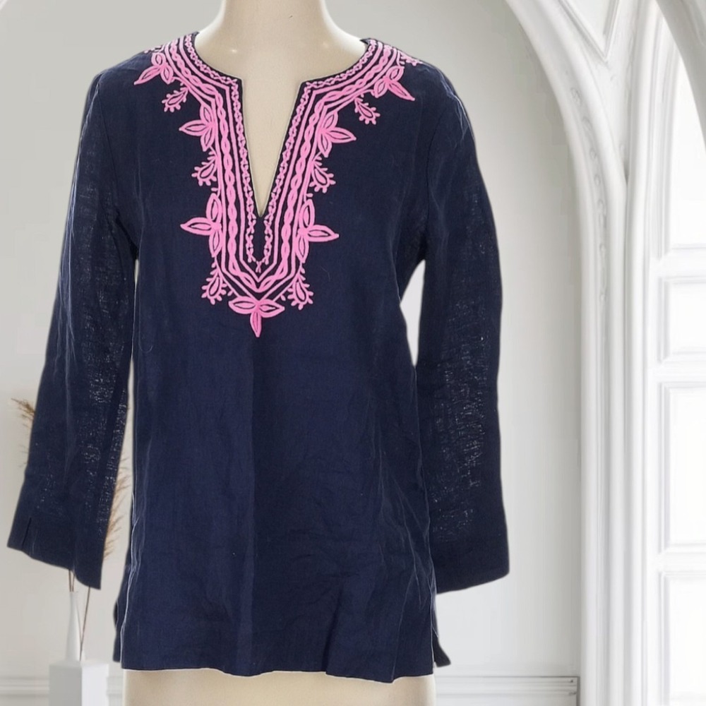 Lilly Pulitzer Amelia Island Linen Tunic Top‎ Womens S Coastal Preppy Nautical